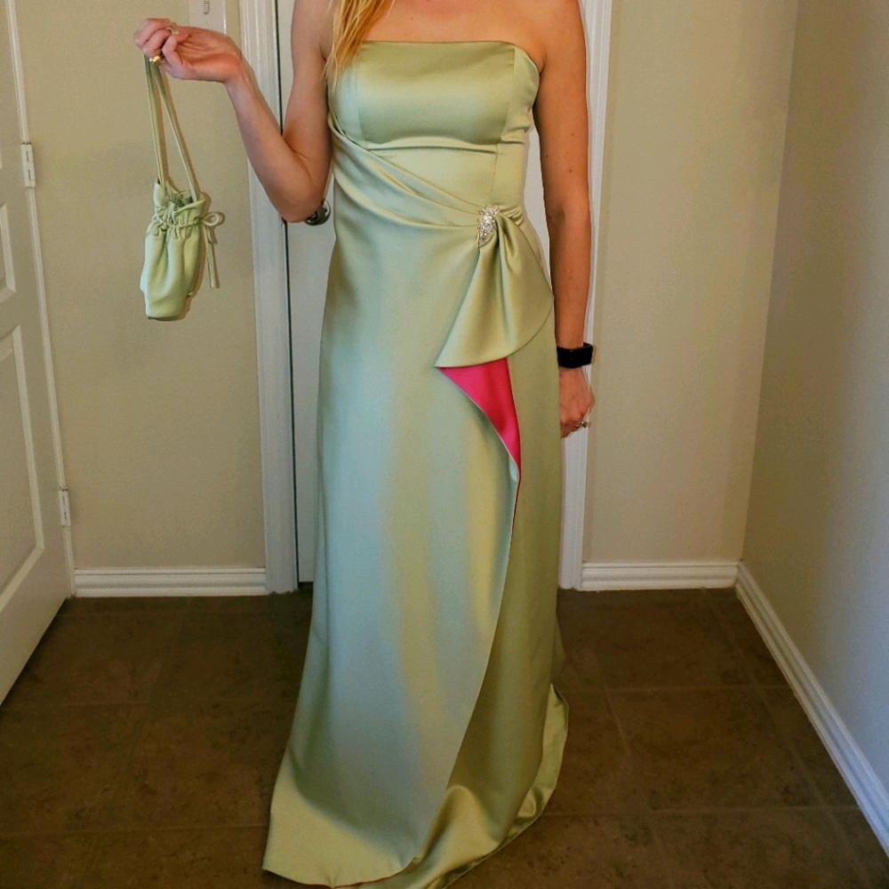 Strapless, floor length gown